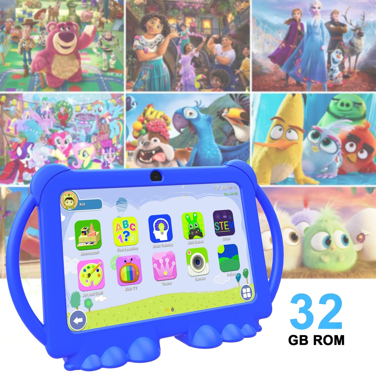 Kids Tablet 7 inch Android 12, 4GB RAM 32GB ROM, 512GB Expandable, with Parental Control, WiFi, Bluetooth, Dual Camera with Silicone Case,