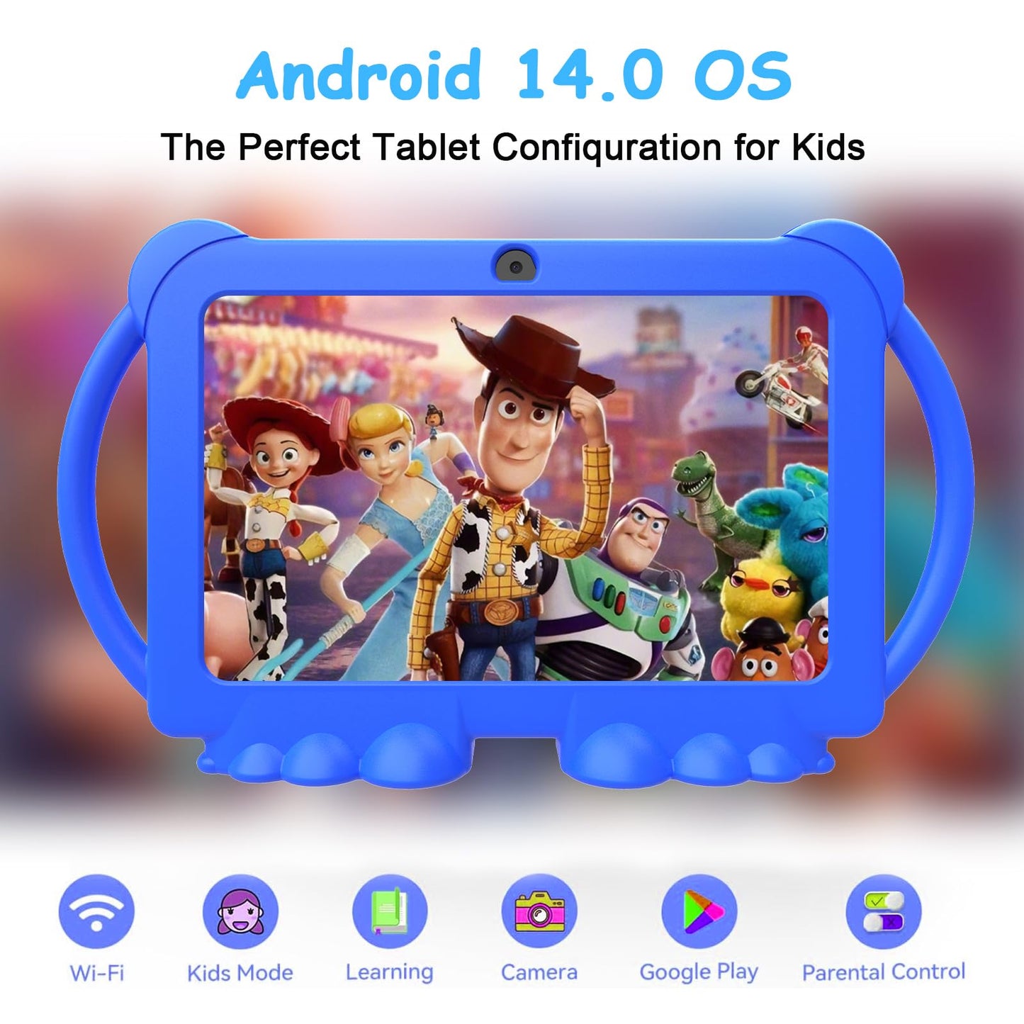 Kids Tablet 7 inch Android 12, 4GB RAM 32GB ROM, 512GB Expandable, with Parental Control, WiFi, Bluetooth, Dual Camera with Silicone Case,