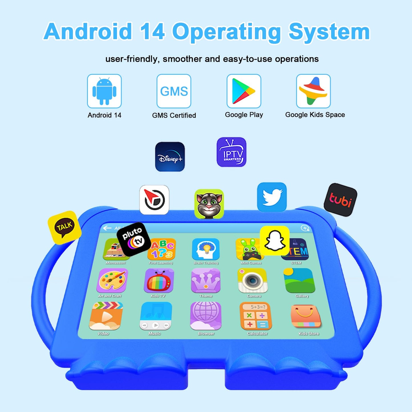 Kids Tablet 7 inch Android 12, 4GB RAM 32GB ROM, 512GB Expandable, with Parental Control, WiFi, Bluetooth, Dual Camera with Silicone Case,
