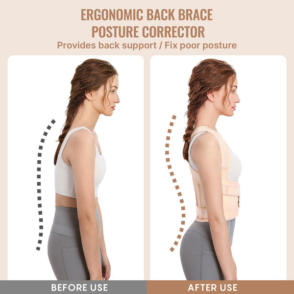 Fit Geno Back Brace Posture Corrector for Women and Men, Shoulder Straightener, Adjustable Full Back Support, Upper and Lower Back Pain Relief - Scoliosis, Hunchback, Hump, Thoracic, Spine Corrector