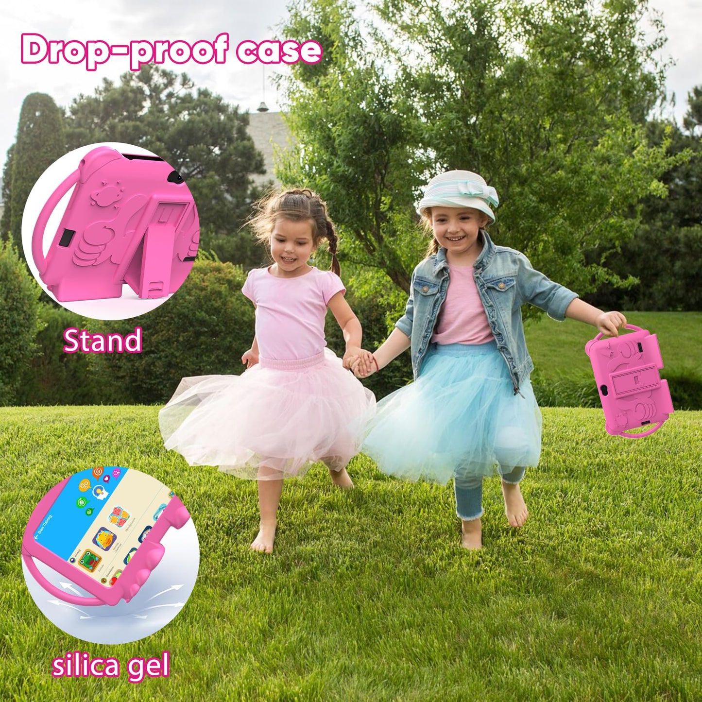 Kids Tablet 7 inch Android 12, 4GB RAM 32GB ROM, 512GB Expandable, with Parental Control, WiFi, Bluetooth, Dual Camera with Silicone Case,