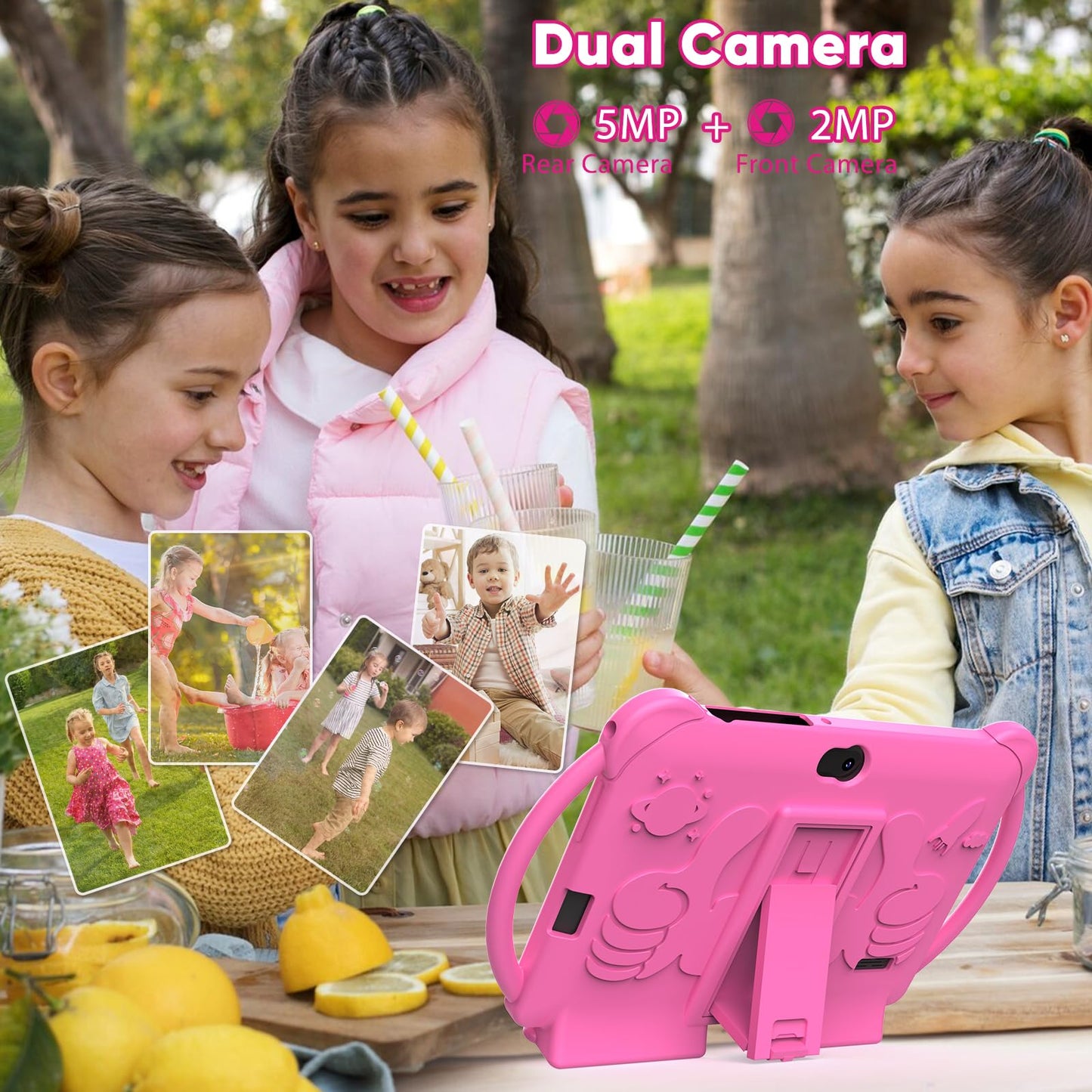 Kids Tablet 7 inch Android 12, 4GB RAM 32GB ROM, 512GB Expandable, with Parental Control, WiFi, Bluetooth, Dual Camera with Silicone Case,