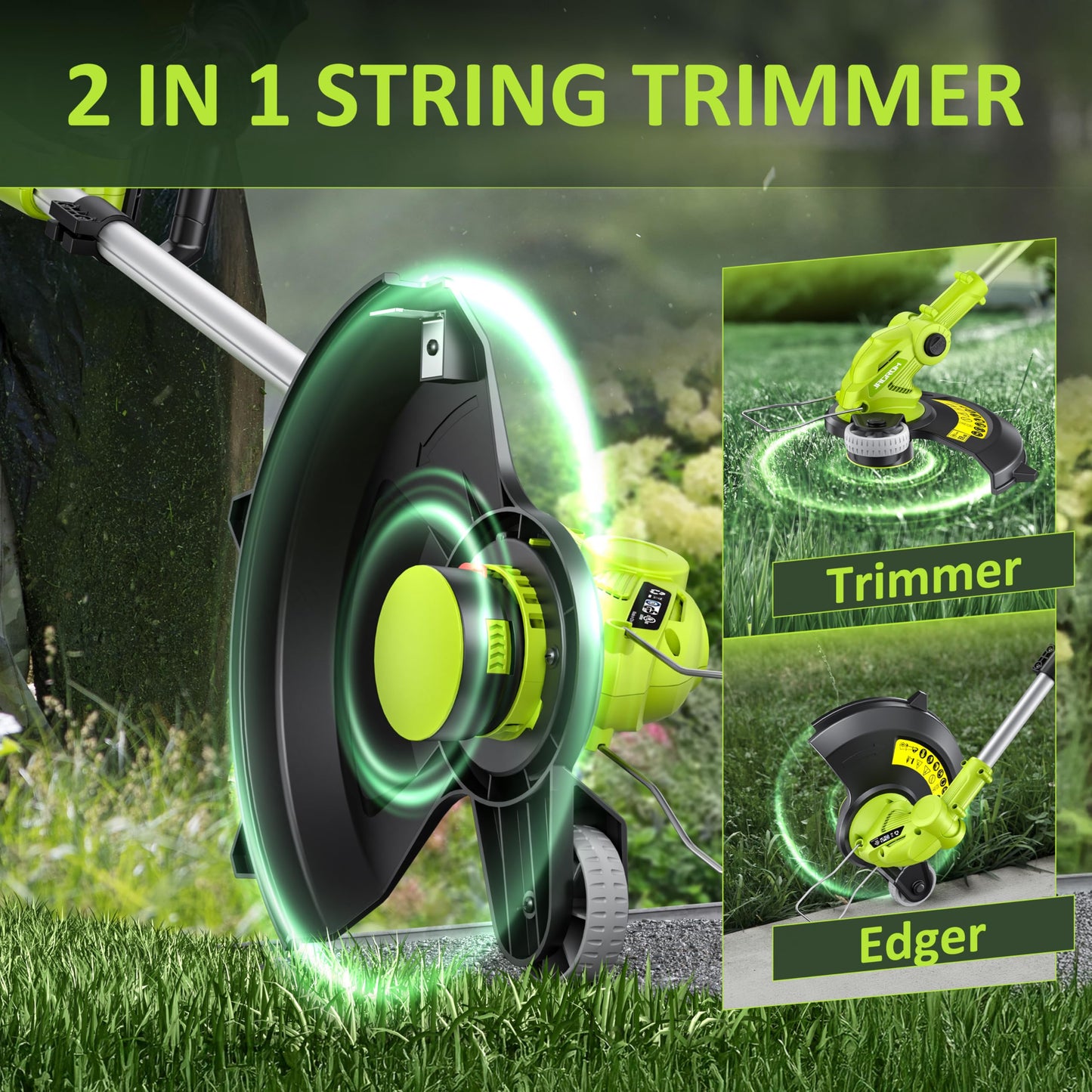 Electric String Trimmer Cordless with 2x2.0Ah Battery, 20V Battery Powered 12-inch Lawn Mover & Edger Lawn Tool with Charger,