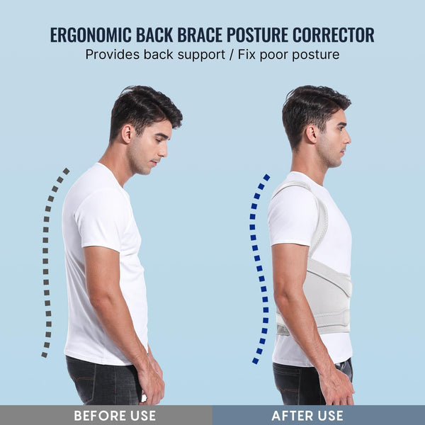 Fit Geno Back Brace Posture Corrector for Women and Men, Shoulder Straightener, Adjustable Full Back Support, Upper and Lower Back Pain Relief - Scoliosis, Hunchback, Hump, Thoracic, Spine Corrector