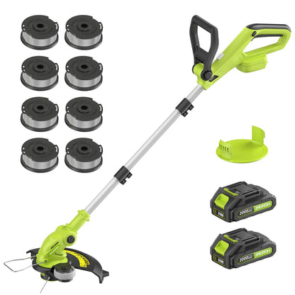 Electric String Trimmer Cordless with 2x2.0Ah Battery, 20V Battery Powered 12-inch Lawn Mover & Edger Lawn Tool with Charger,