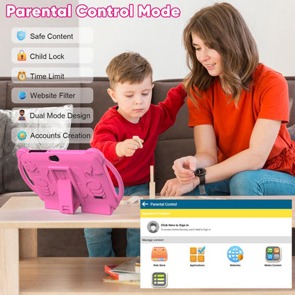 Kids Tablet 7 inch Android 12, 4GB RAM 32GB ROM, 512GB Expandable, with Parental Control, WiFi, Bluetooth, Dual Camera with Silicone Case,