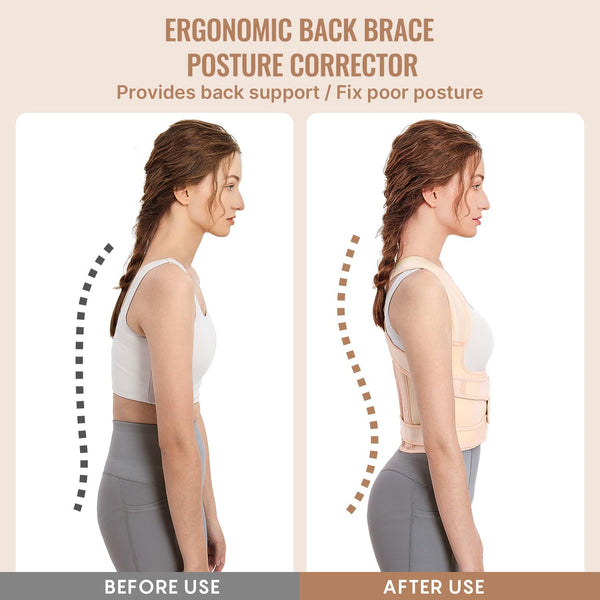 Fit Geno Back Brace Posture Corrector for Women and Men, Shoulder Straightener, Adjustable Full Back Support, Upper and Lower Back Pain Relief - Scoliosis, Hunchback, Hump, Thoracic, Spine Corrector
