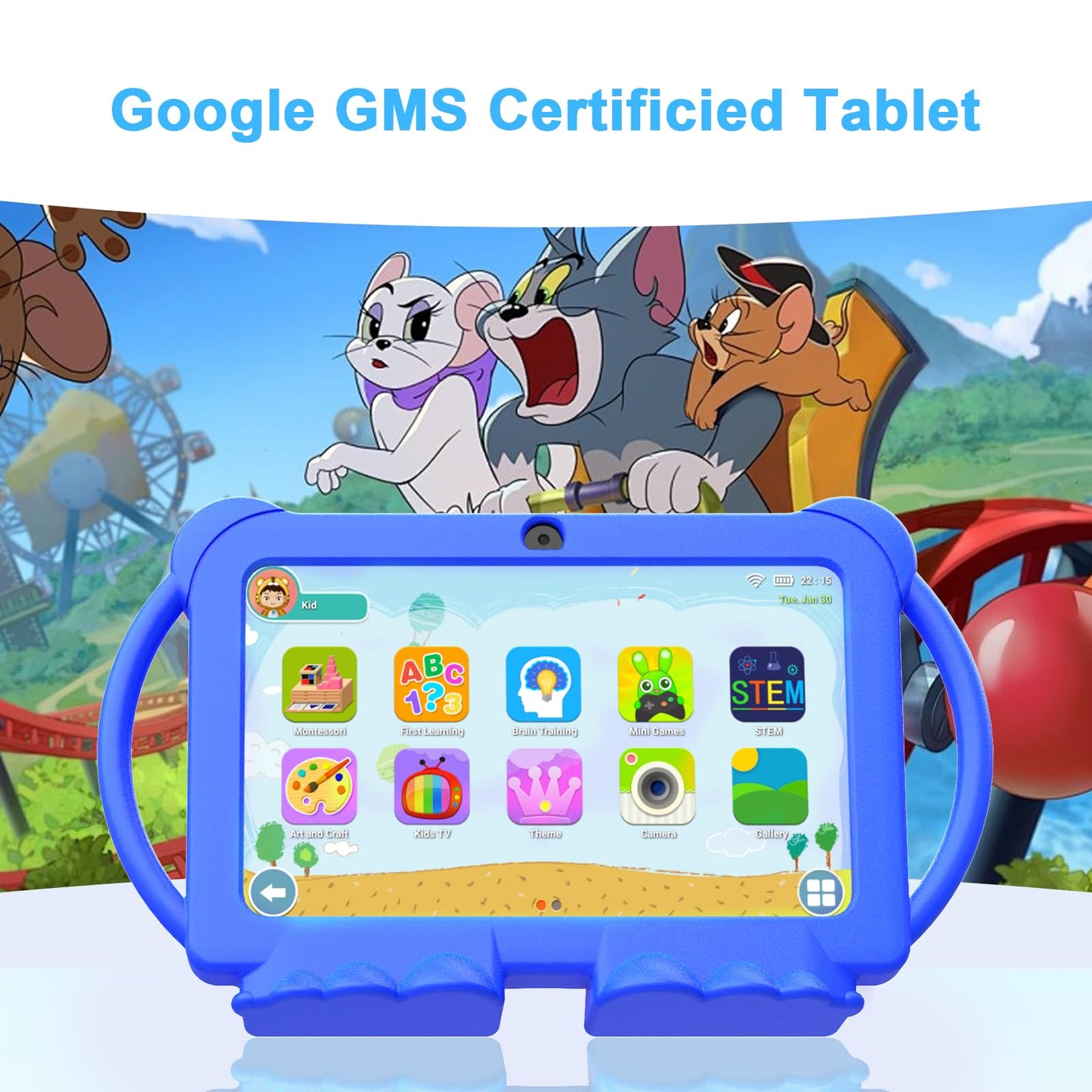 Kids Tablet 7 inch Android 12, 4GB RAM 32GB ROM, 512GB Expandable, with Parental Control, WiFi, Bluetooth, Dual Camera with Silicone Case,