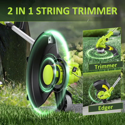 Electric String Trimmer Cordless with 2x2.0Ah Battery, 20V Battery Powered 12-inch Lawn Mover & Edger Lawn Tool with Charger,